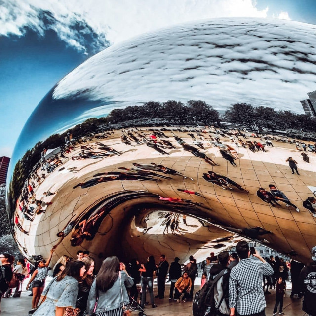 The Chicago "Bean" reflecting the skyline in Millennium Park