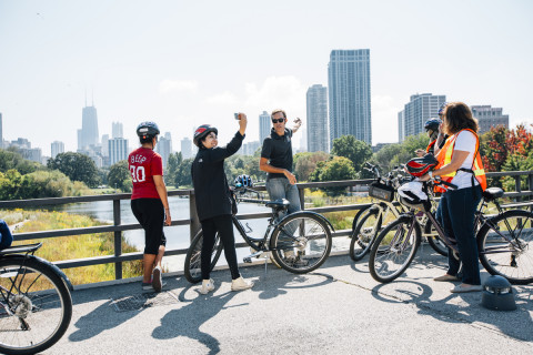 Students on a course-based bike tour