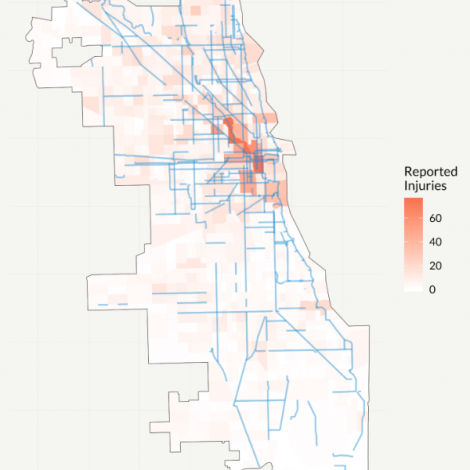 A choropleth diagram of bicycle accidents in Chicago